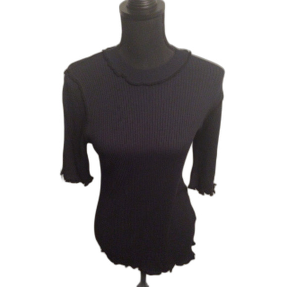 New NWT Joie Thorna Top Mock Neck Ruffled Midnight Blue Ribbed Short Sleeve XL - Picture 3 of 6